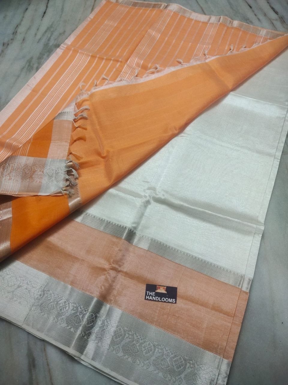 Golden Daffodils Bloom Silver Zari Mangalagiri Pure Handloom Cotton Saree